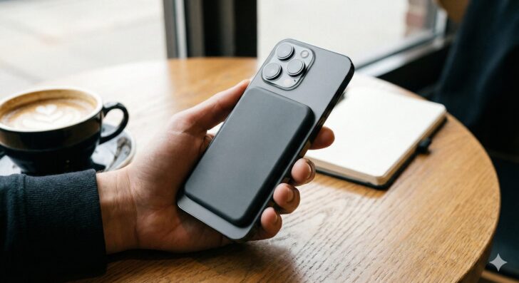 「外出先でiPhoneの充電が切れそう…でも、重たいバッテリーと絡まるケーブルを持ち歩くのはもう嫌だ」