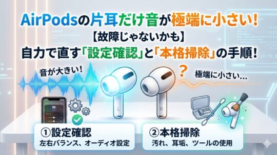 【故障じゃないかも】AirPodsの片耳だけ音が極端に小さい！自力で直す「設定確認」と「本格掃除」の手順！