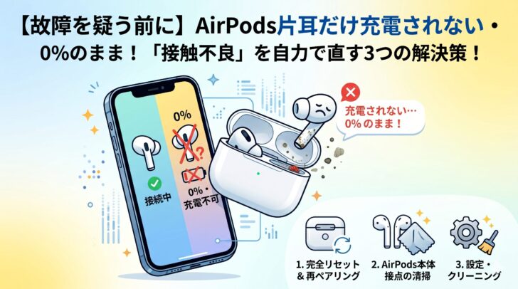 【故障を疑う前に】AirPods片耳だけ充電されない・0%のまま！「接触不良」を自力で直す3つの解決策！
