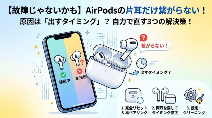 【故障じゃないかも】AirPodsの片耳だけ繋がらない！原因は「出すタイミング」？自力で直す3つの解決策