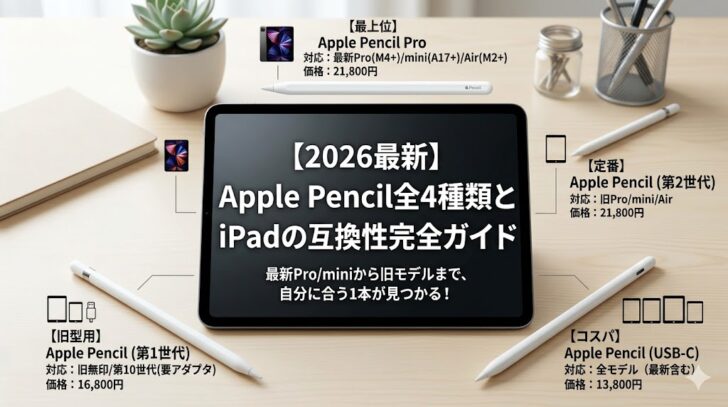 【2026年最新】どれを買うべき？Apple Pencil全4種類とiPadの互換性完全ガイド・価格比較も！